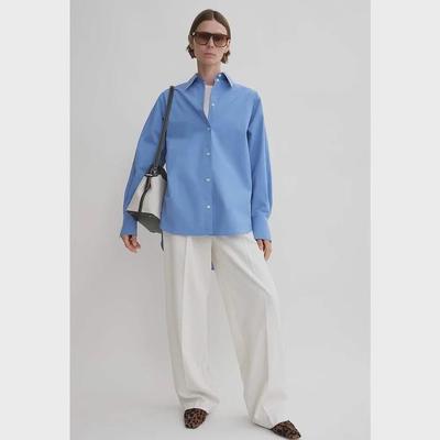 Siyuan 25 Early Spring Light Luxury High-Count Cotton Solid Color Long-Sleeve Silhouette Shirt for Women