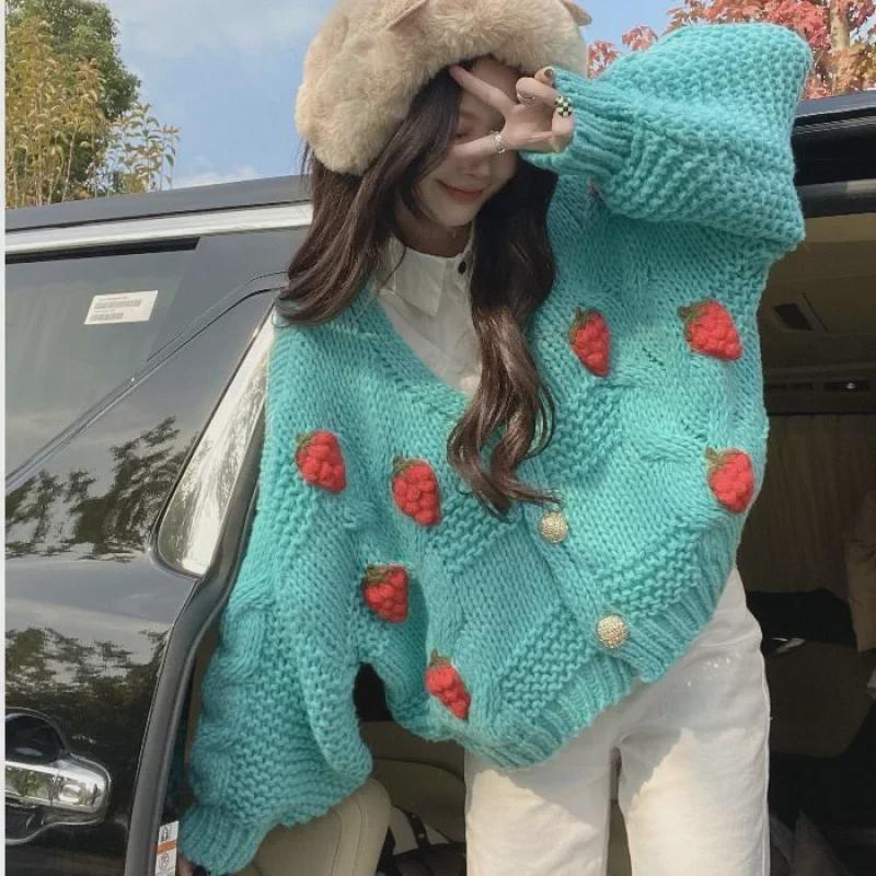 Dámský pletený kardigan s 3D květinovými detaily na jaro 2024 - Volný a všestranný svetr-bunda