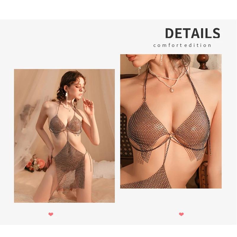 Sexy Lingerie For Women Babydoll Lingerie Porno Lingerie Set Roleplay Sexy Halter Two Pcs See-through Suit