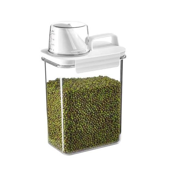 Luftdichter Lebensmittelaufbewahrungsbehälter Kunststoff Küchen Organizer Behälter mit Ausgießnase und Messbecherdeckel für Trockenfutter Reis Zucker Tierfutter