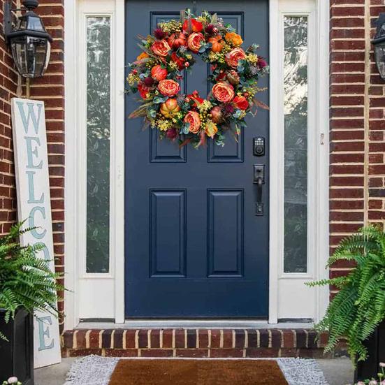 Høst Peon Gresskar Krans Kunstig Kvistslingfe Vintage Blomsterslingfe Sesongmessig Dørhenger for Thanksgiving Høstdekor