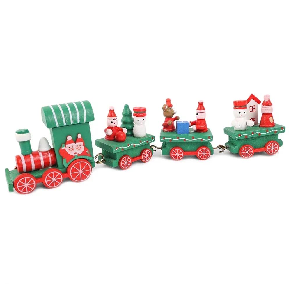 Wooden Mini Train Decor Set Christmas Party Snowman Ornament Plastic or Wooden Tabletop Cake Decoration Props Train Kids Toys