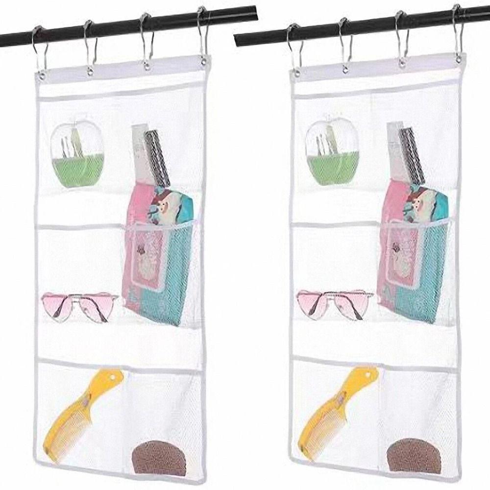 

White 6 Pocket Bath Hanging Bags Polyester Curtain Shower Bags Durable Clothes Storage Bag Home білий