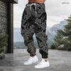 Men Plus Size Red Paisley Printed Drawstring Waist Jogger Pants Side Pockets Cuffed Ankle