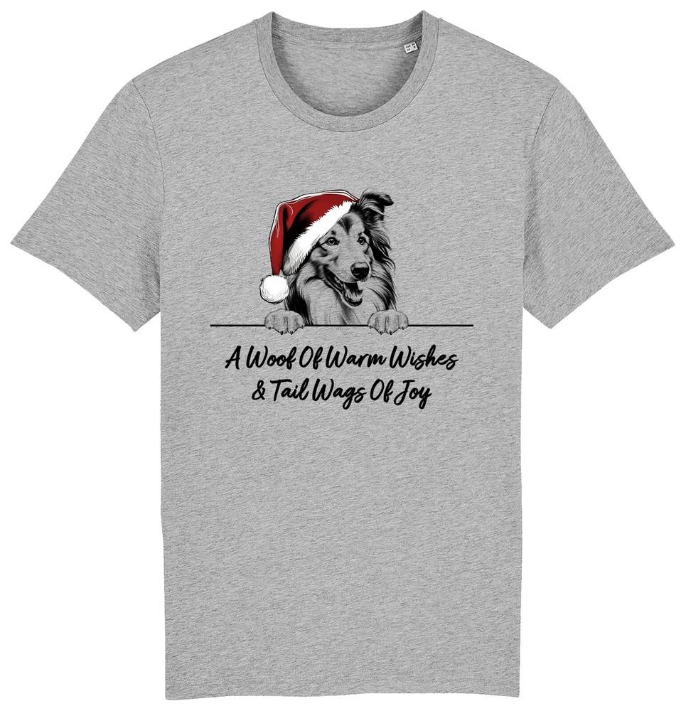 

ROUGH COLLIE Christmas Dog T-Shirt Adults Kids Woof Wishes Tail Wags Xmas Gift 4XL