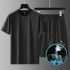 Men's Summer Set: White Short-Sleeve Sports Tee and Ice Silk Workwear Shorts, Casual & Loose Style 835