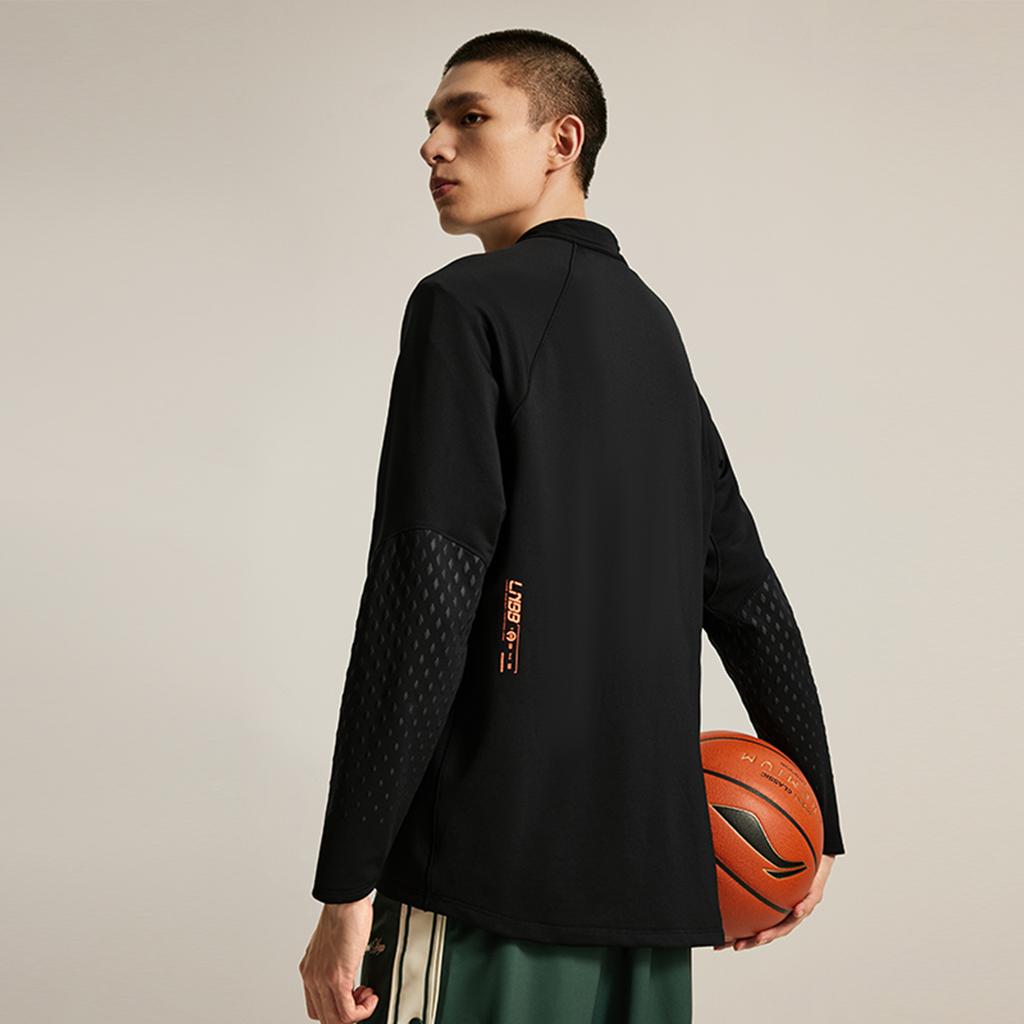 Li Ning Comfortable Casual Stand Collar Pullover Simple Letter Print Pattern Long Sleeve T-Shirt Men Tops Black ATLU083-1