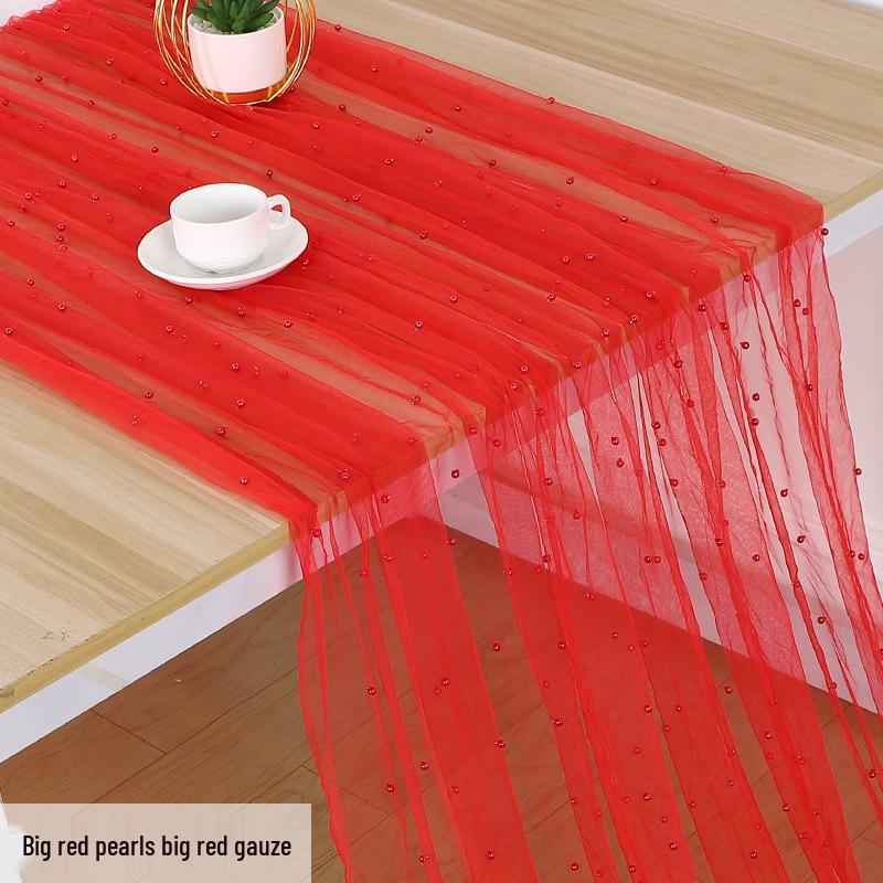 3D Pearl Beaded Mesh Wedding Dress Table Runner