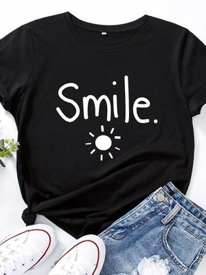 Sun Smile Print T Shirt Women Short Sleeve O Neck Loose Tshirt Summer Women Causal Tee Shirt Tops Camisetas Mujer