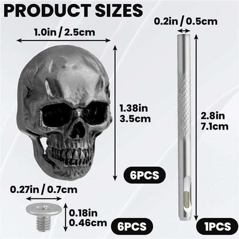 Fresh 12Pcs Skull Rivets Studs For Clothing, Gothic Style Skull Head Buttons Screws With Drilling Tool, 3D Skeleton Pins