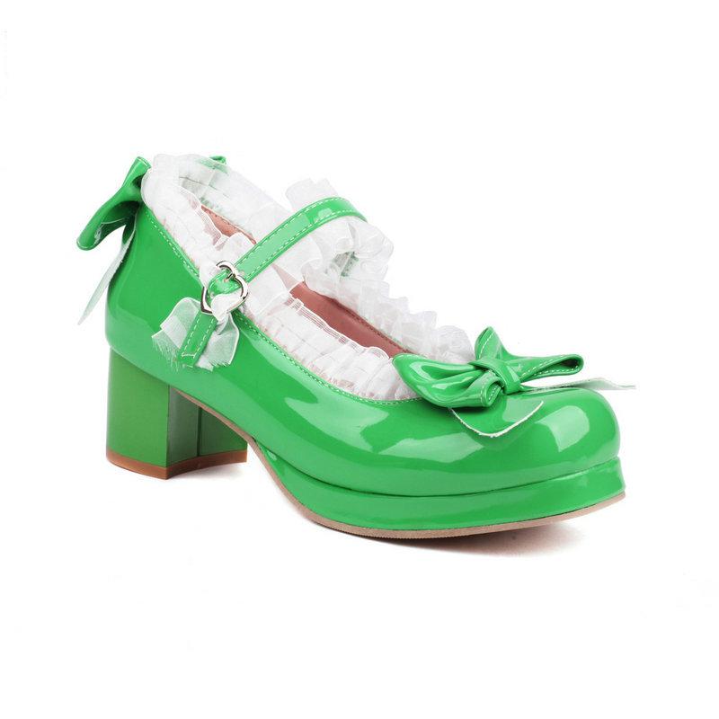 Girls High Heels Woman Heel Lolita Shoes Patent Leather Bow Mary Jane Pumps Women Wedding Cosplay Party Shoe Red Pink Black30-43
