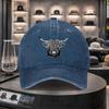 Highland Cow Print Washed Denim Baseball Cap Adjustable Casual Unisex Cotton Sun Hat