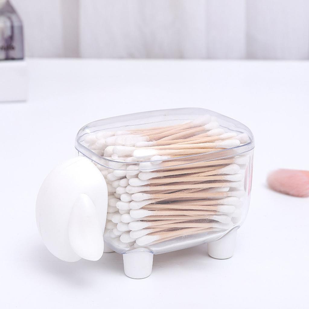 Cotton Swab Holder Sheep Design Transparent Toothpick Storage Box Container Home Decoration White
