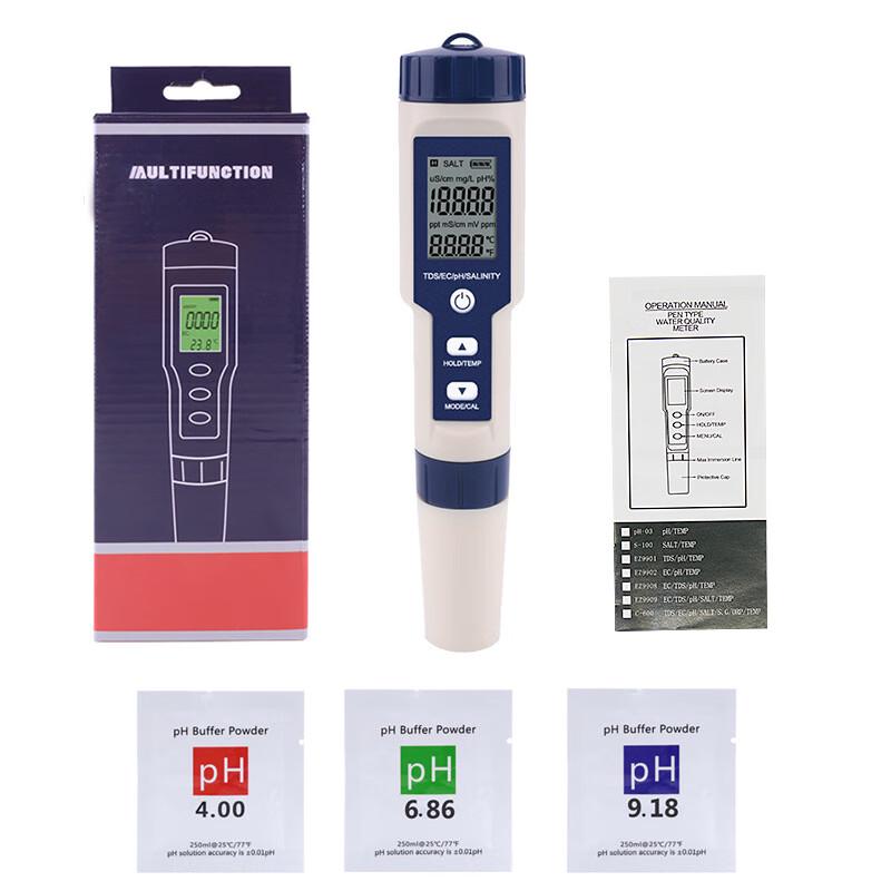 Longchan 5-in-1 Salinity, pH & Temperature Water Quality Tester