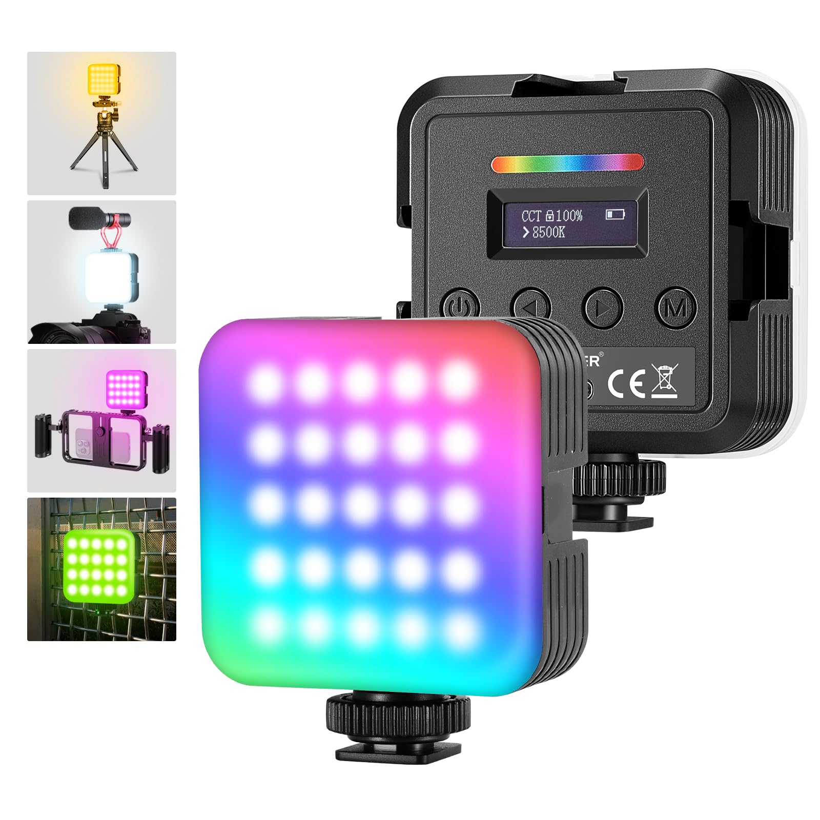 

Neewer RGB61 2-Pack RGB Video Light 360° Full-Color LED Camera Light 20 Scene Modes Portable CRI97+ 2500K-8500K Rechargeable with 3 Cold Shoe Mounts
