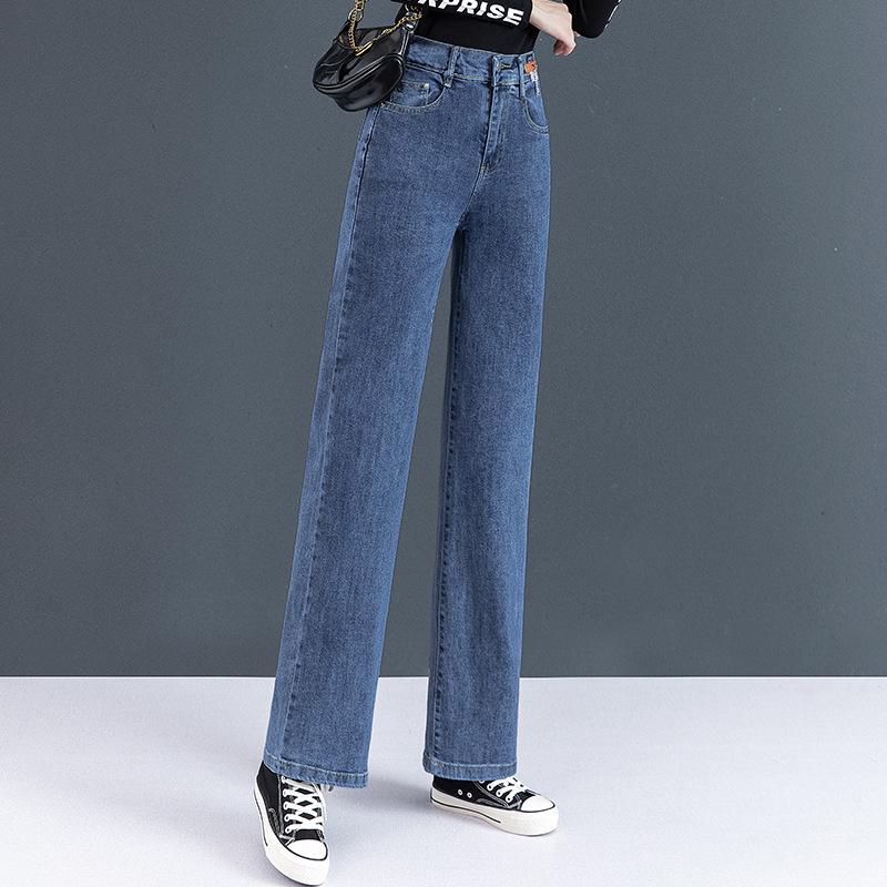 2026 Women s High Waist Loose Straight Leg Jeans - Spring/Autumn Wide Leg Slimming Plus Velvet M