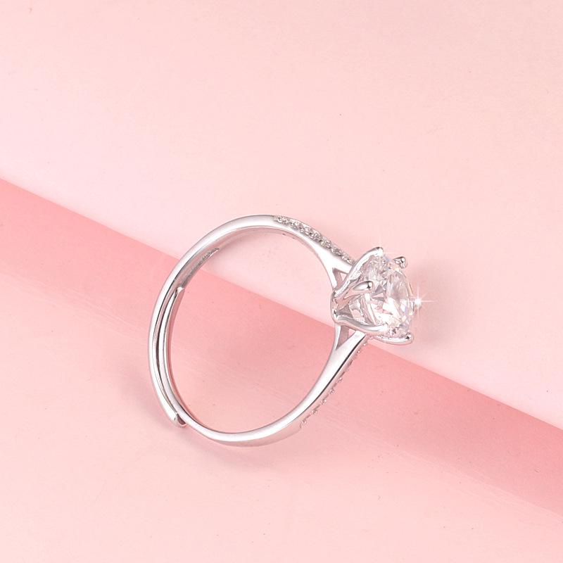 S925 Sterling Silver Adjustable Six-Prong Diamond Simulated Ring for Women - Elegant, Light Luxury Proposal Jewelry
