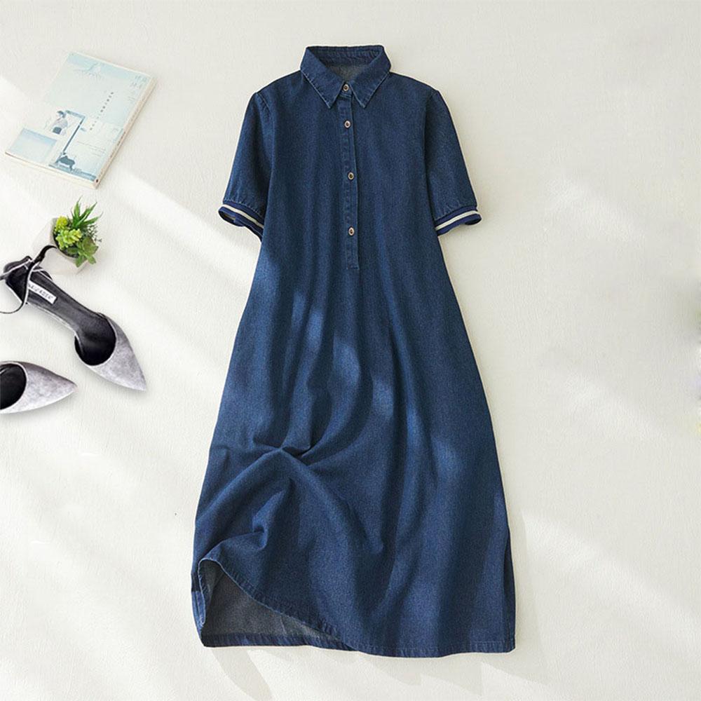 

Модное свободное женское джинсовое платье с короткими рукавами, прямые летние платья 2023, новое женское джинсовое платье миди с воротником с лацканами