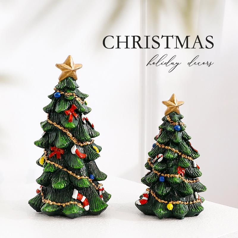European Style Mini Christmas Tree Resin Ornament – Desktop Party Decoration