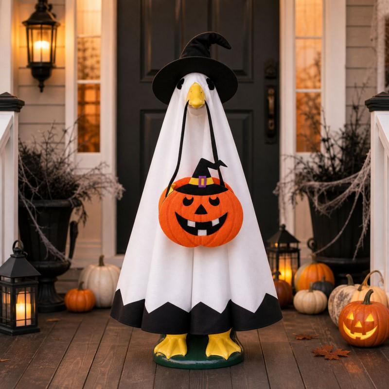 2-Pack Halloween Goose Costume Set With Ghost Pumpkin Decor Outdoor Lawn Porch Yard Decoration
