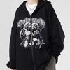 Temná gotická nadměrná mikina s kapucí na zip pro páry - Unisex Y2K styl