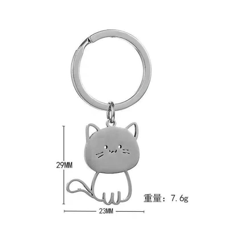 Creative Stainless Steel Cartoon Kitten Keychain Simple And Fashionable Cute Cat Couple Bag Pendant