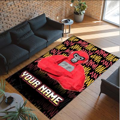 Personalized Crystal Velvet Carpet Custom Name Text,Gorilla Tag Cartoon Anti Slip Area Rug For Home Decoration