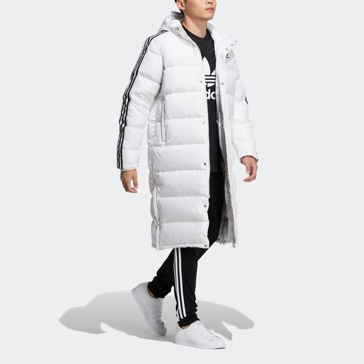 Adidas Originals Trefoil Long Down Coat With Side Stripes And Logo Print Men Outerwear White HI4659