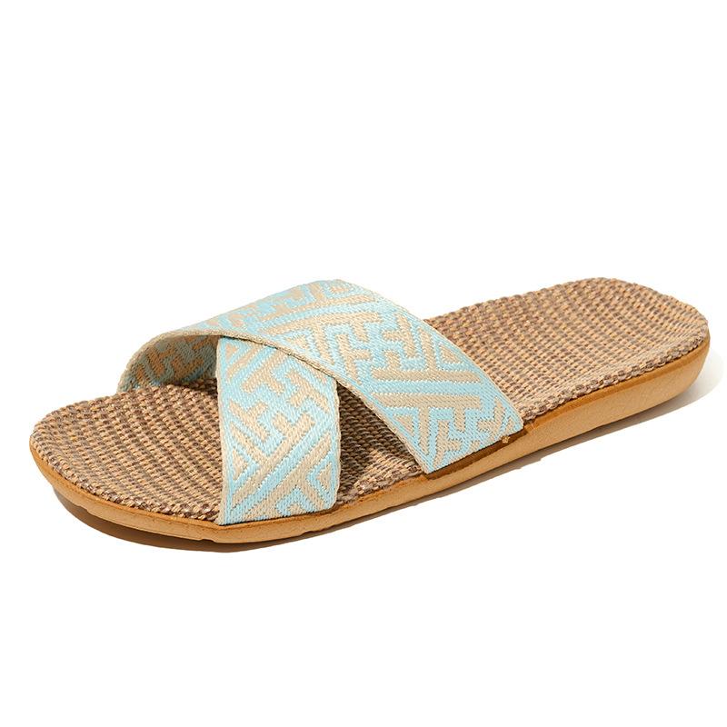 

Breathable Lightweight Linen Beach Outdoor Non-slip Couple slippers--Mute Cross Strap Ethnic Sandals Indoor Home Type 37-38