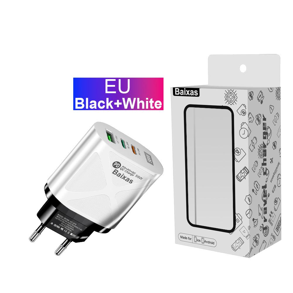 58W Dual Fast Charger with 2 PD+QC3.0 Ports, EU/US/UK/AU Plugs