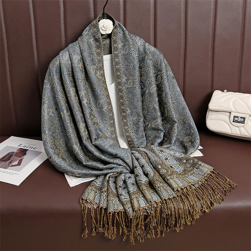 Spring And Autumn Atmosphere Imitation Cashmere Versatile Women'S Scarf Comfortable Shawl Temperament Cashew Jacquard Shawl