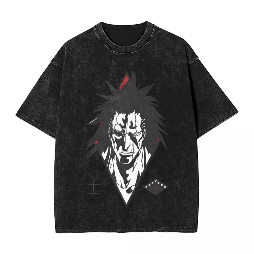 2026 New Bleach Kenpachi Zaraki Graphic‑Print Washed Unisex Loose Short‑Sleeve T‑Shirt, Retro Street‑Wear Summer Top T-shirt