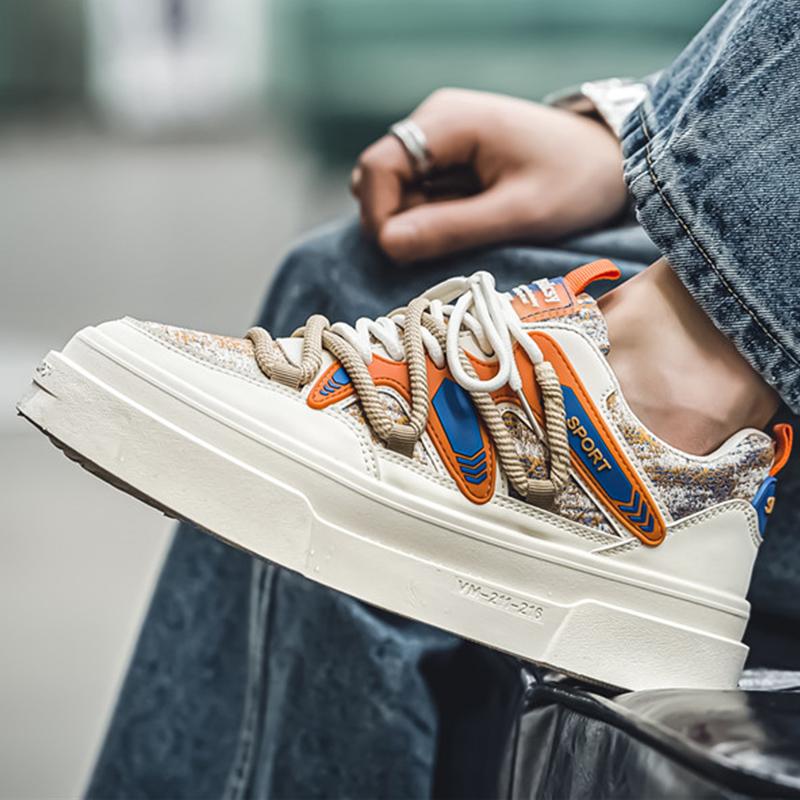 Sneakers Man Trendy Flat Sports Walking Shoes Breathable Leather Comfortable Non-Slip Casual Lace-up Skate Shoes for Men