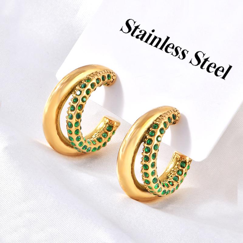 Europäische & Amerikanische Bestseller Strass Doppel-Lagen Vergoldete Edelstahl Ohrringe - Schlicht, Modisch Leichter Luxusschmuck