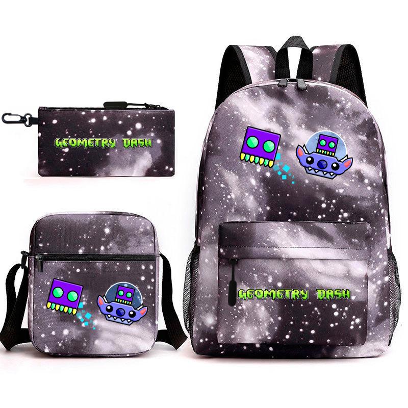 Geometric sprint trend starry sky schoolbag three-piece geometry dash heat transfer personalized backpack leisure bag