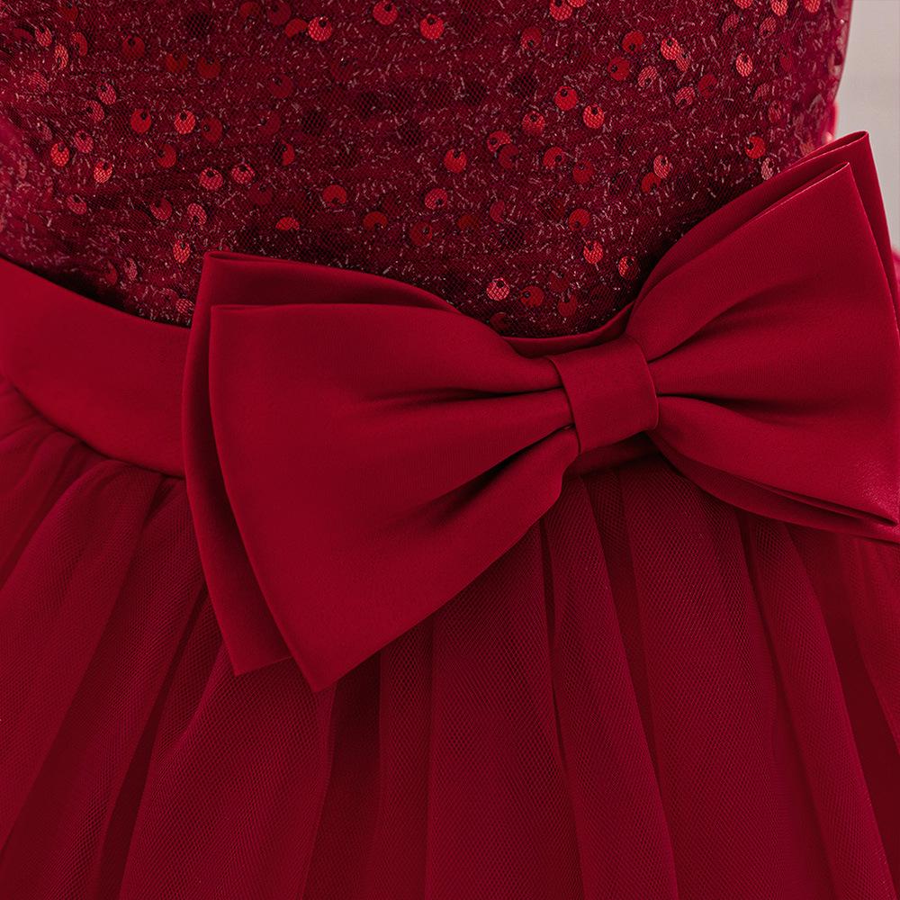 Girls' Sequin Princess Dress with Bow and Single Shoulder Strap - Puff Mesh Skirt for First Birthday