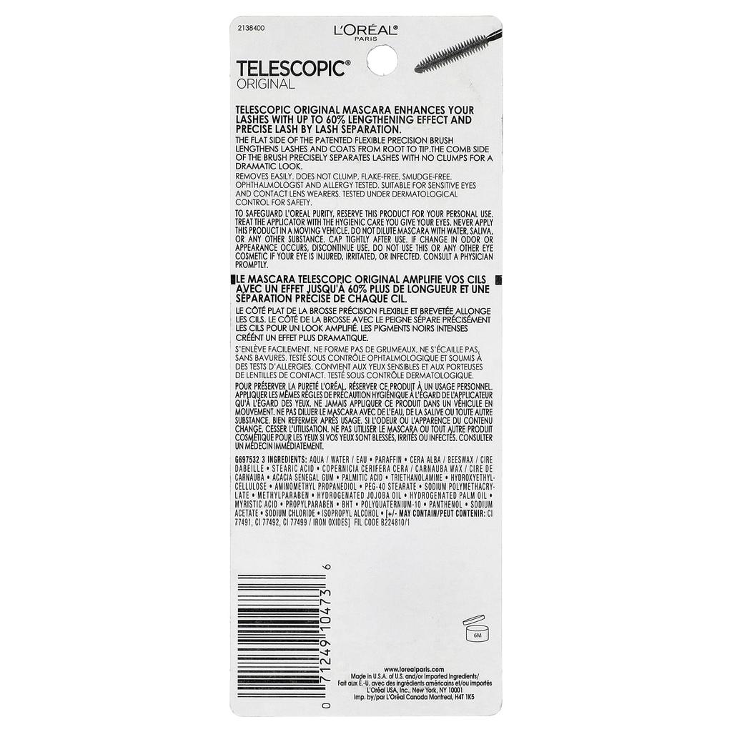 L'Oréal, Telescopic® Original Mascara, 915 Black Brown, 8 Ml (0.27 Fl Oz)