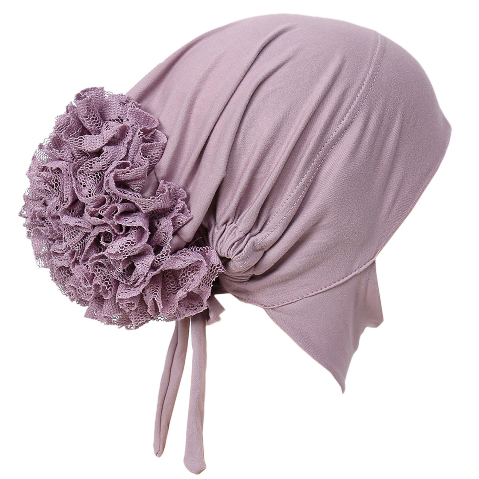 

Стильный эластичный хиджаб-повязка на голову с цветком, хиджаб-тюрбан для женщин, аксессуар для волос, удобный платок-повязка с цветком фиолетовый