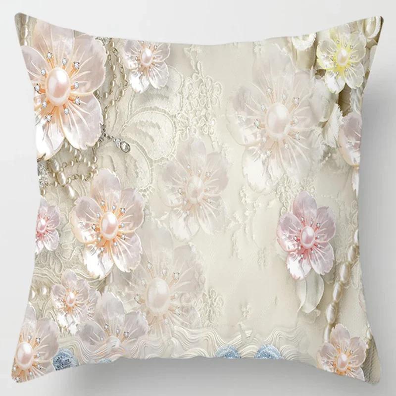 Square Pillow Case, D Printing Flower, Elegant and Fresh, Home Decoration, Living Room Sofa Cushion Cover, Pillow Case