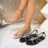 Flat Rhinestone Sandals Women's Outside Wear Summer New Versatile Plus Size Soft Sole Seaside Beach Pinch-toed Roman Shoes