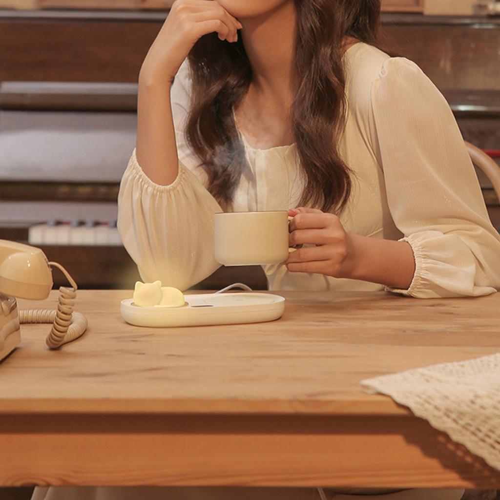 20W Thermostatic Heat Pad Electric Cup Heater Coffee Mug Warmer Cat Heating Coaster Coffee with Night Light Pink / White