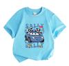 Kids Boys Girls 100% Cotton Crew Neck Short Sleeve T-Shirt, Cute Blue Racing Car Checkered Flag Print Casual Soft Tees for Toddlers Children Daily Wea