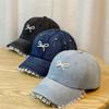 Casquette de baseball en dentelle denim pour femmes, grande circonférence de tête, affichant un visage fin, casquette à trois dimensions avec nœud en perles