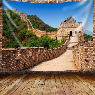 Arazzo Grande Muraglia Cinese Arazzi Architettura Famosa nel Mondo Grande Muraglia Cina Muro di Mattoni Vintage Decorazione Estetica Moderna