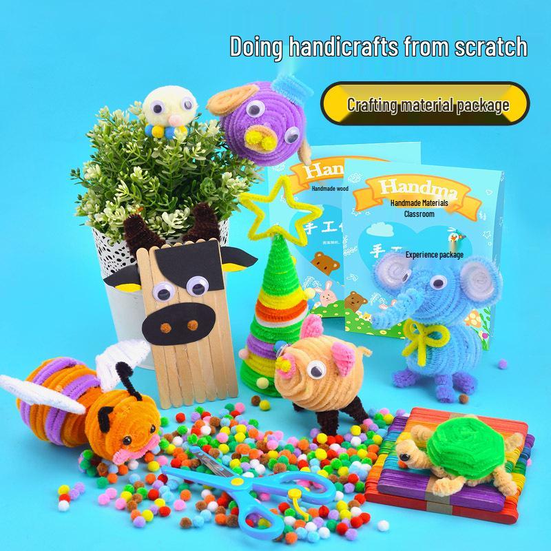 International Kindergarten DIY Kit: Chenille Stems, Pompoms & Non-Woven Fabric for Handmade Art Projects