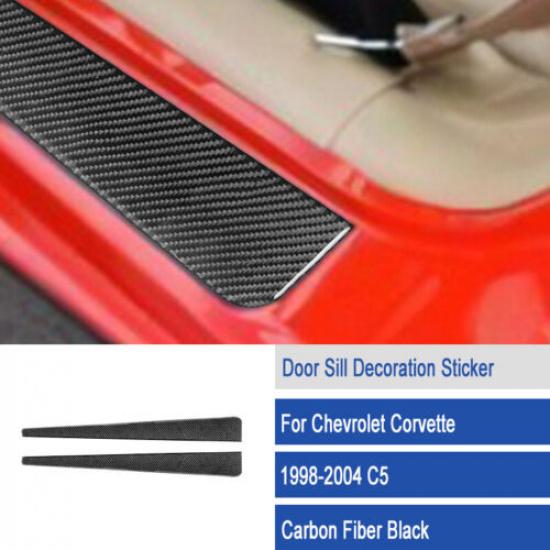 2pcs Black Carbon Fiber Car Side Door Sill Cover For Corvette C5 98 99 00 01 02