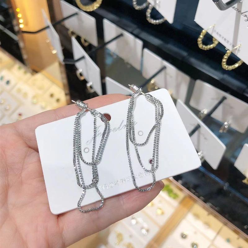 Korean Fashion Tassel Line Gold Color Stainless Steel Drop Dangle Earrings for Women Wedding Bride Party Jewelry Accessories