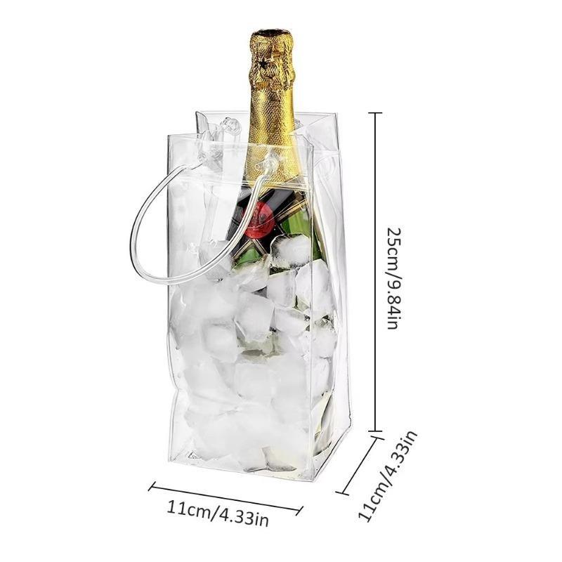 1Pc Pvc Leakproof Ice Bag Eco Friendly Transparent Ice Pack Portable Ice Bucket Wine Champagne Bottle Chiller With Carry Handle