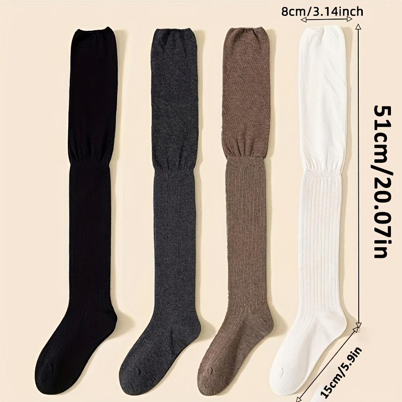 Women's Knee-High Socks - High Elasticity Thin Long Stacked Solid Color Polyester Stockings, All-Season Machine Washable