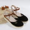 Sommer Damen Leinen Uni 6cm Keilsandalen Bohemian Handarbeit Damen Lässig Bequem Espadrilles Plateau Pumps Schuhe